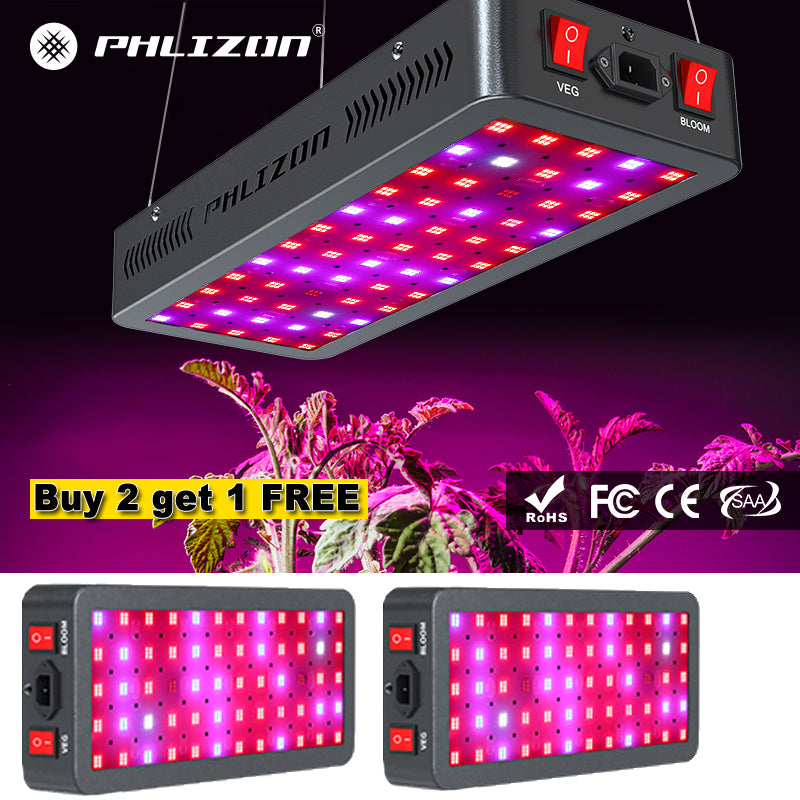 Buy 2 get 1 FREE PHLIZON PH-D6 100W Dual-channel Full-spectrum+UV/IR LED Grow Light for 2X2ft