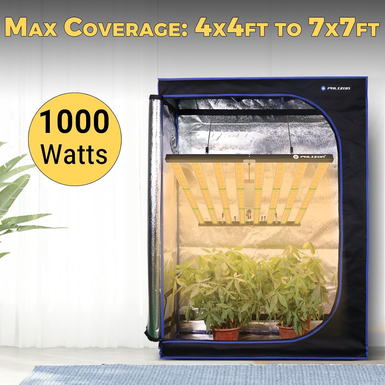 Phlizon FD9600 1000W Plant Led Grow Light for 4x4 5x5 6x6 7x7ft Indoor Commercial Plants Daisy Chain Dimmable Grow Light Brand Driver Foldable Full Spectrum UV IR Growing Lamps