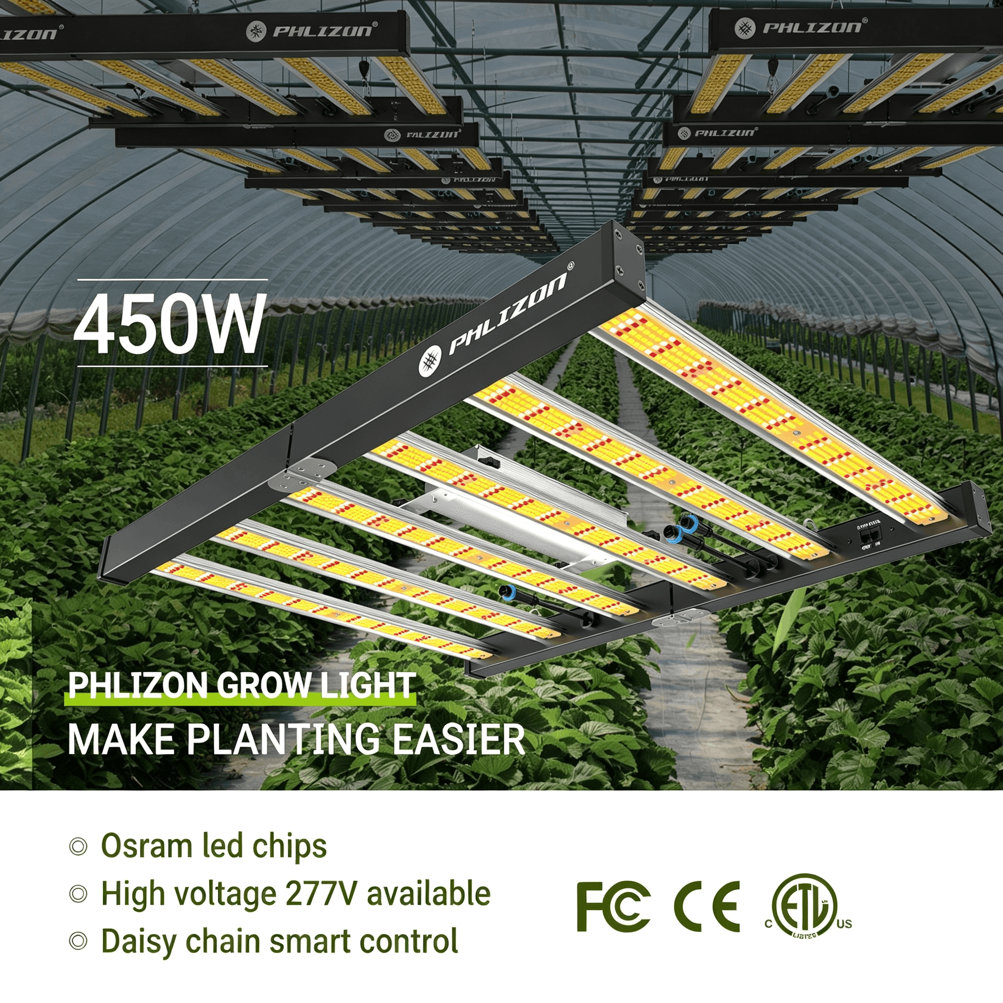 PHLIZON FD4000 450W Full-spectrum Daisy Chain Dimmable Cost-effective High-yield Commercial LED Grow Light for 4×4FT